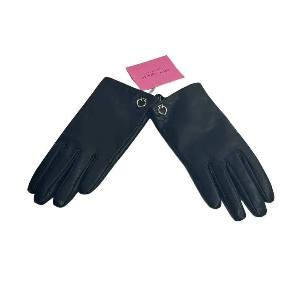 Kate Spade Logo Leather Gloves small black women gloves